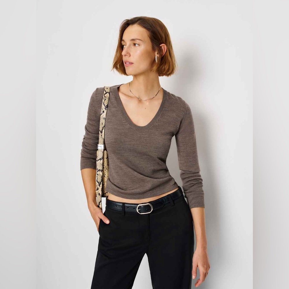(NWT)Reformation Benji Regenerative Merino Scoop Neck Brown - Size S